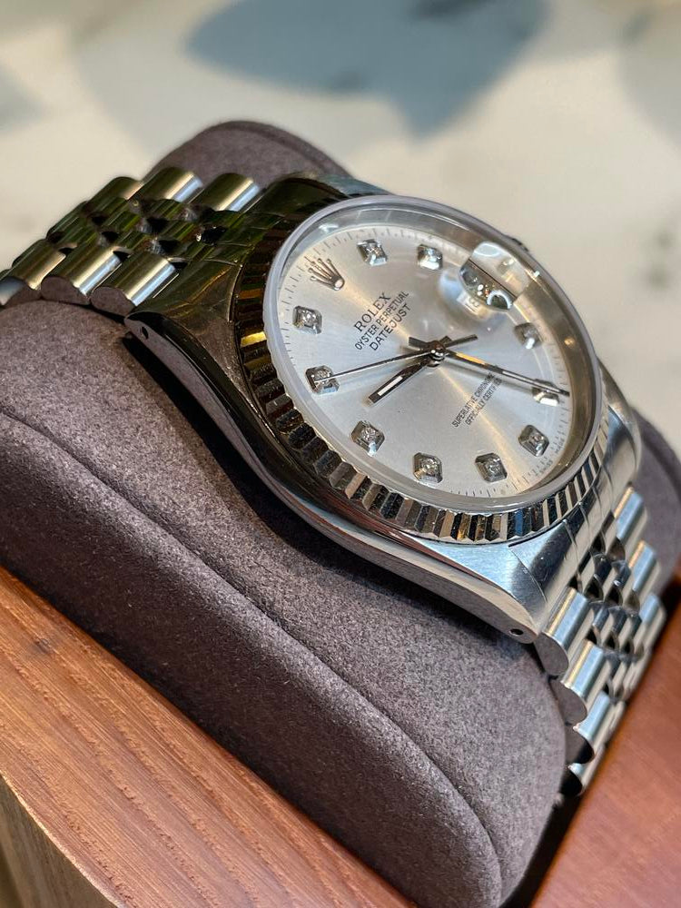 Rolex 36MM Stainless With Silver Diamond Dial