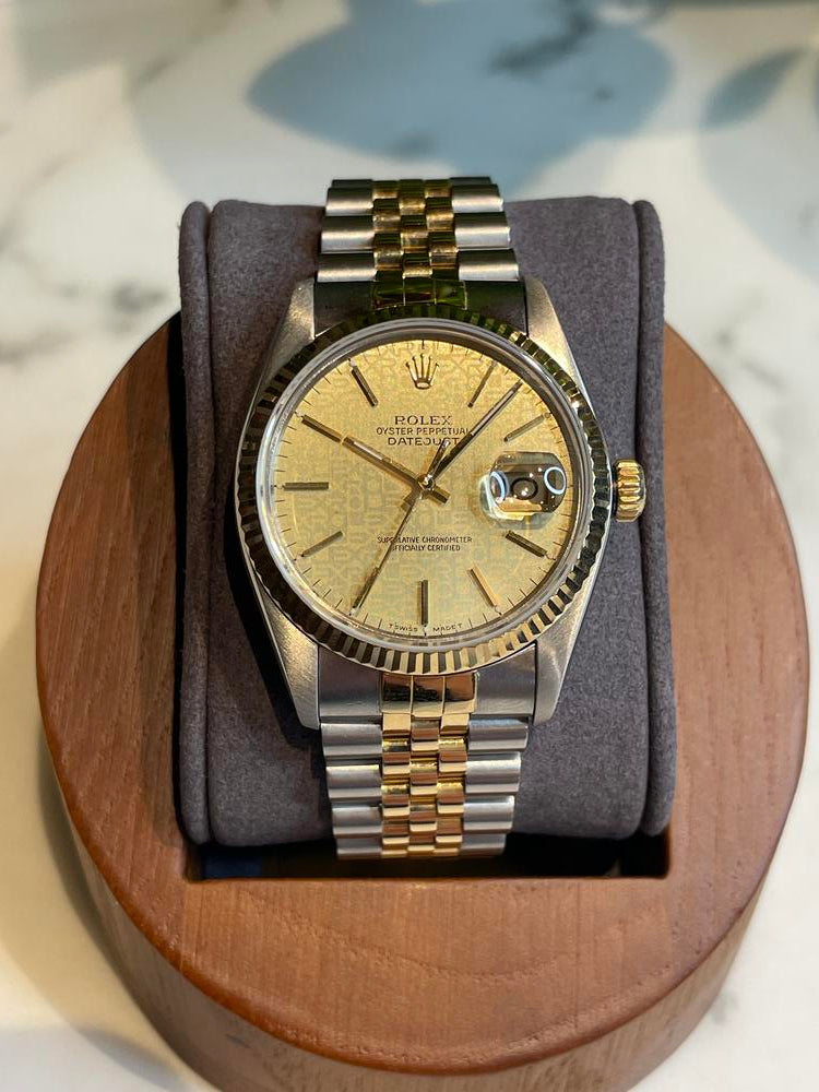 Rolex 36MM Quick Set Champagne Horicomputer Dial With Papers