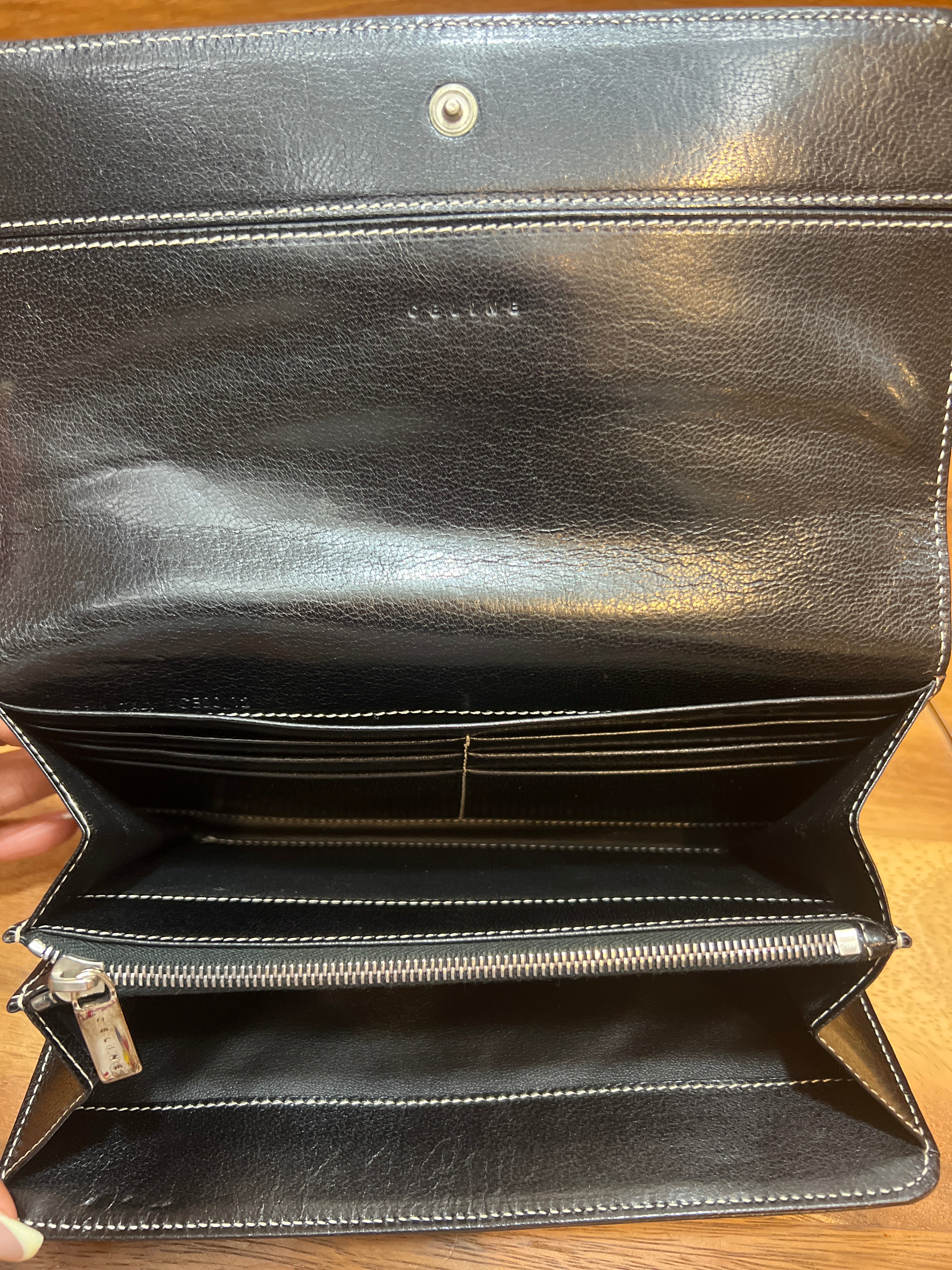 Celine Black Leather Long Snap Wallet