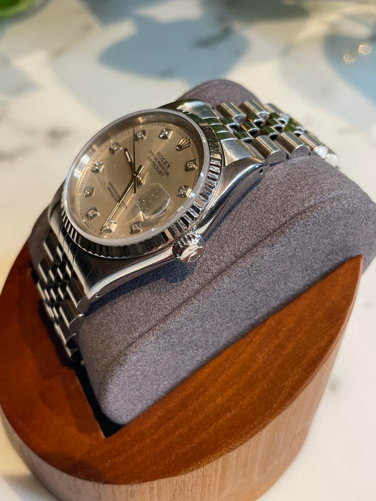 Rolex 36MM Stainless With Silver Diamond Dial