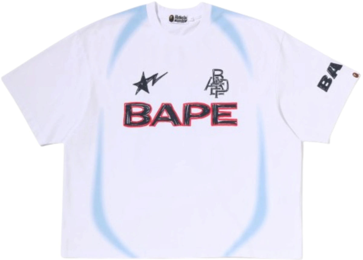 BAPE Heavy Wash Hand Draw Football Multi Logo Relaxed Fit T-shirt White