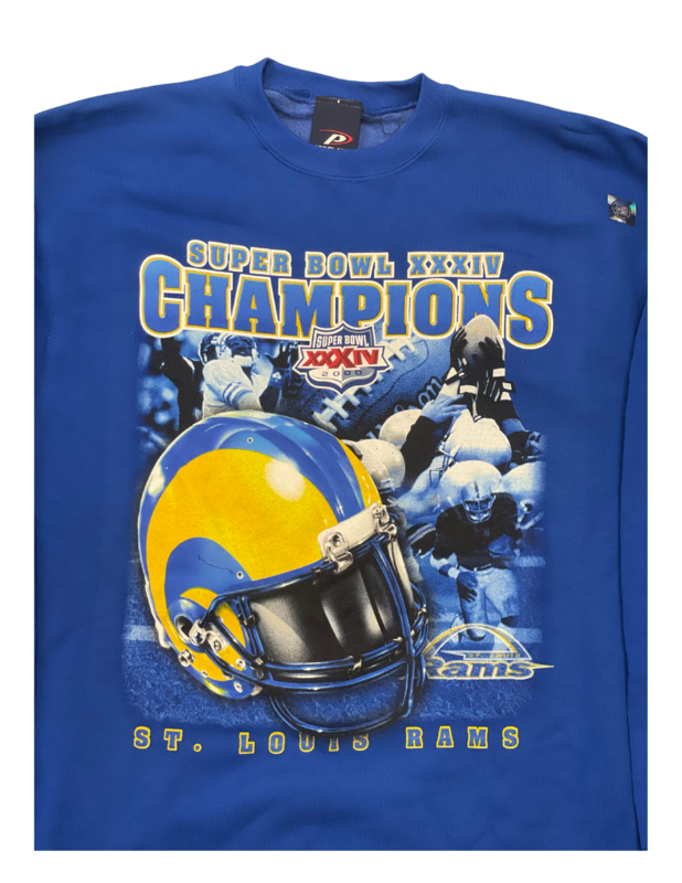 Rams Super Bowl XXXIV Champions Helmet Graphic Crewneck Blue