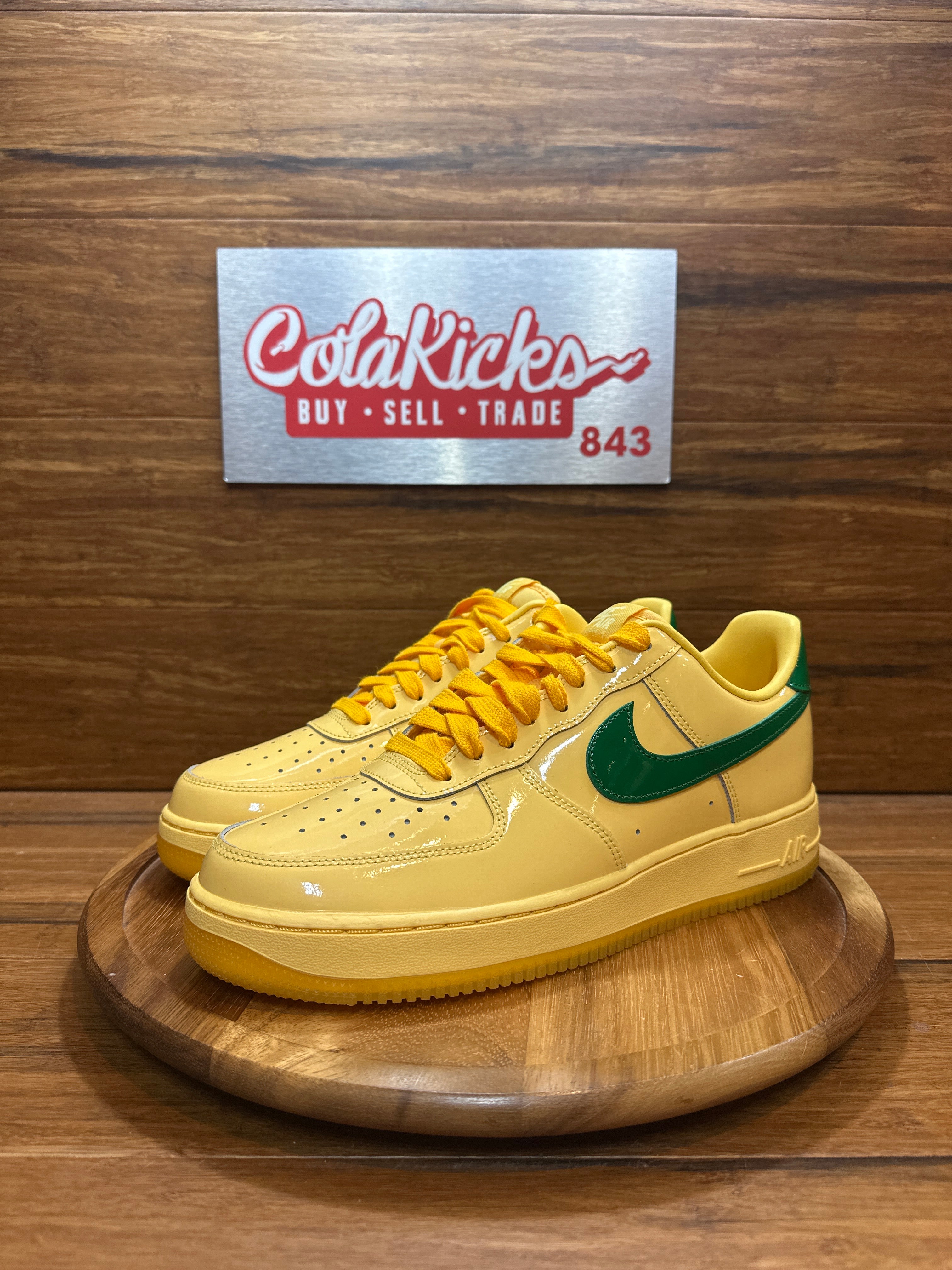 Nike Air Force 1 Low Patent Leather Topaz Gold Pine Green