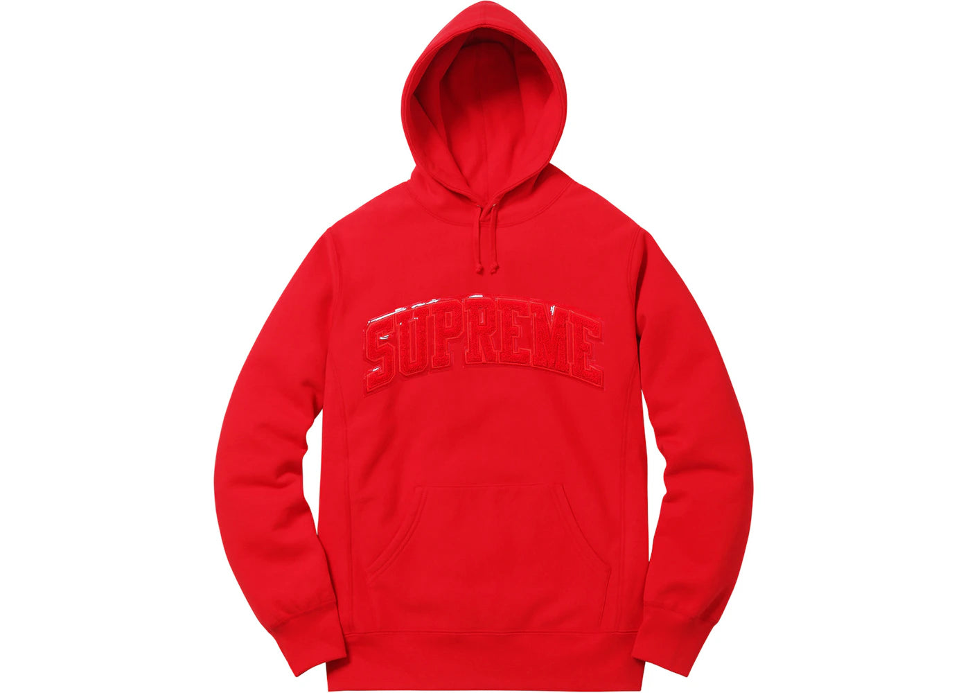 Supreme Patent⁄Chenille Arc Logo Hooded Sweatshirt Red Supreme Patent⁄Chenille Arc Logo Hooded Sweatshirt Red