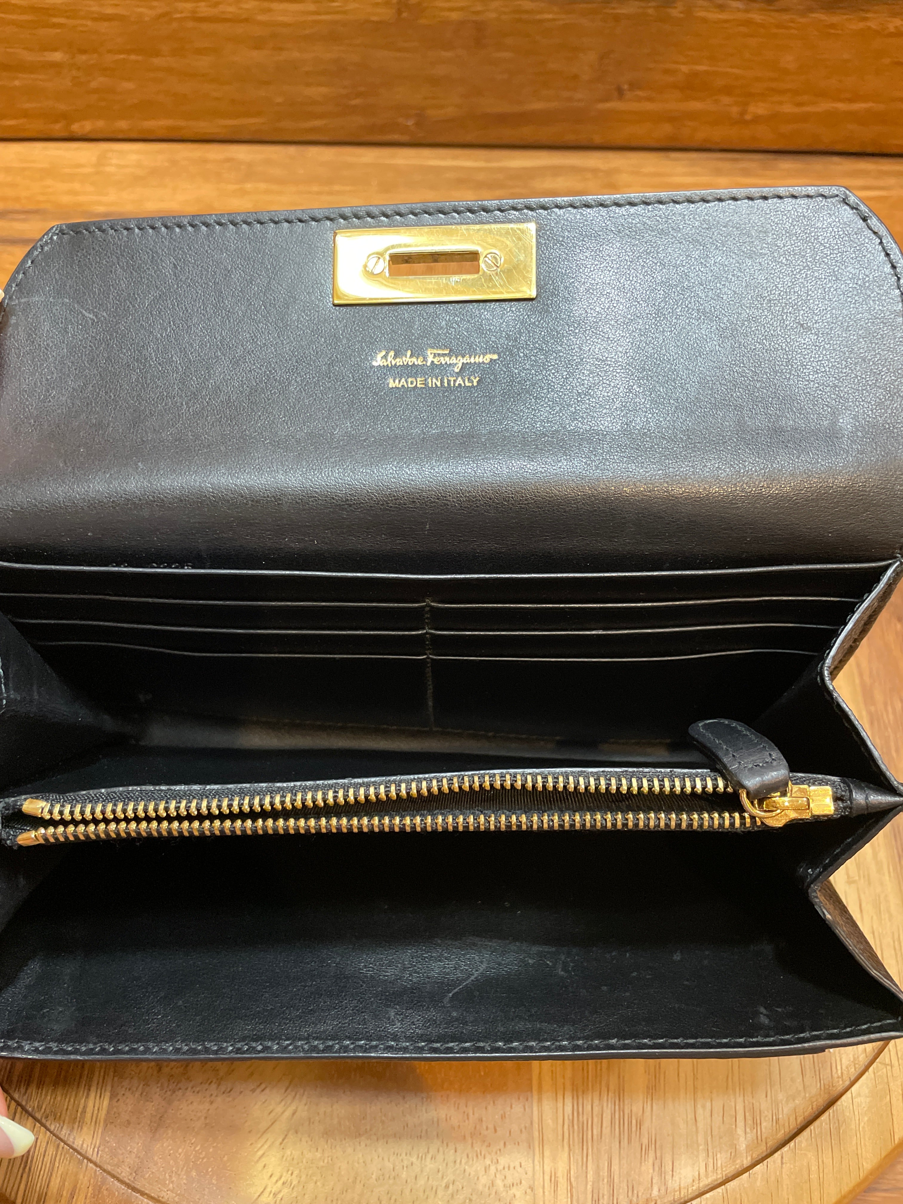 Ferragamo Black Calfskin Continenal Wallet