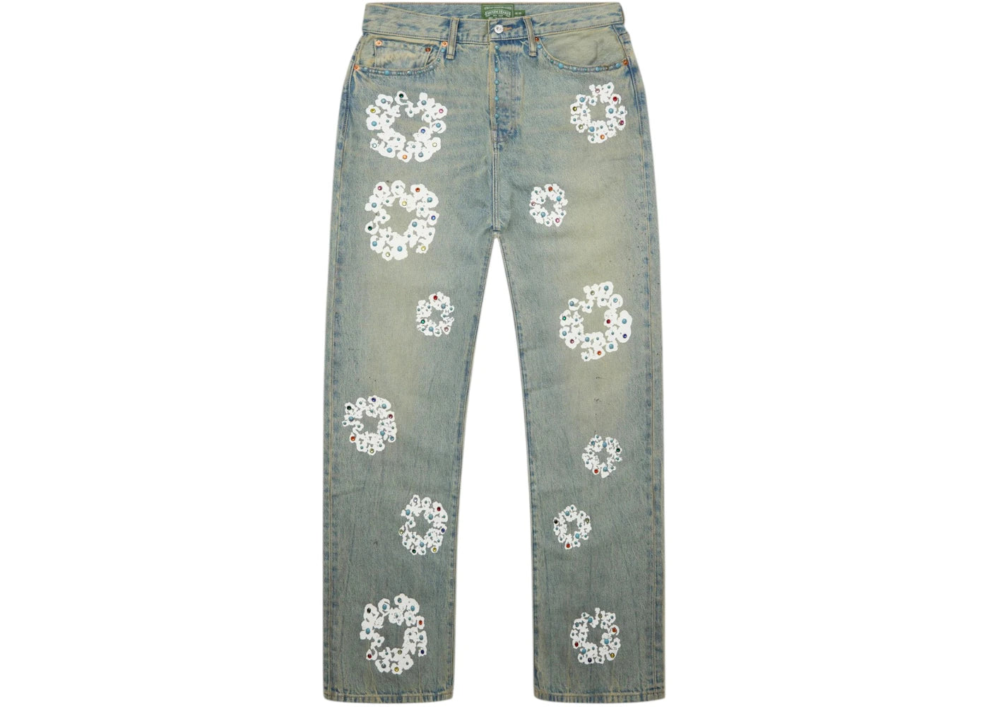 Denim Tears Baggy Studded Cotton Wreath Denim Jeans Dirty Wash