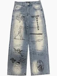 mixed emotion blue canvas denim pants
