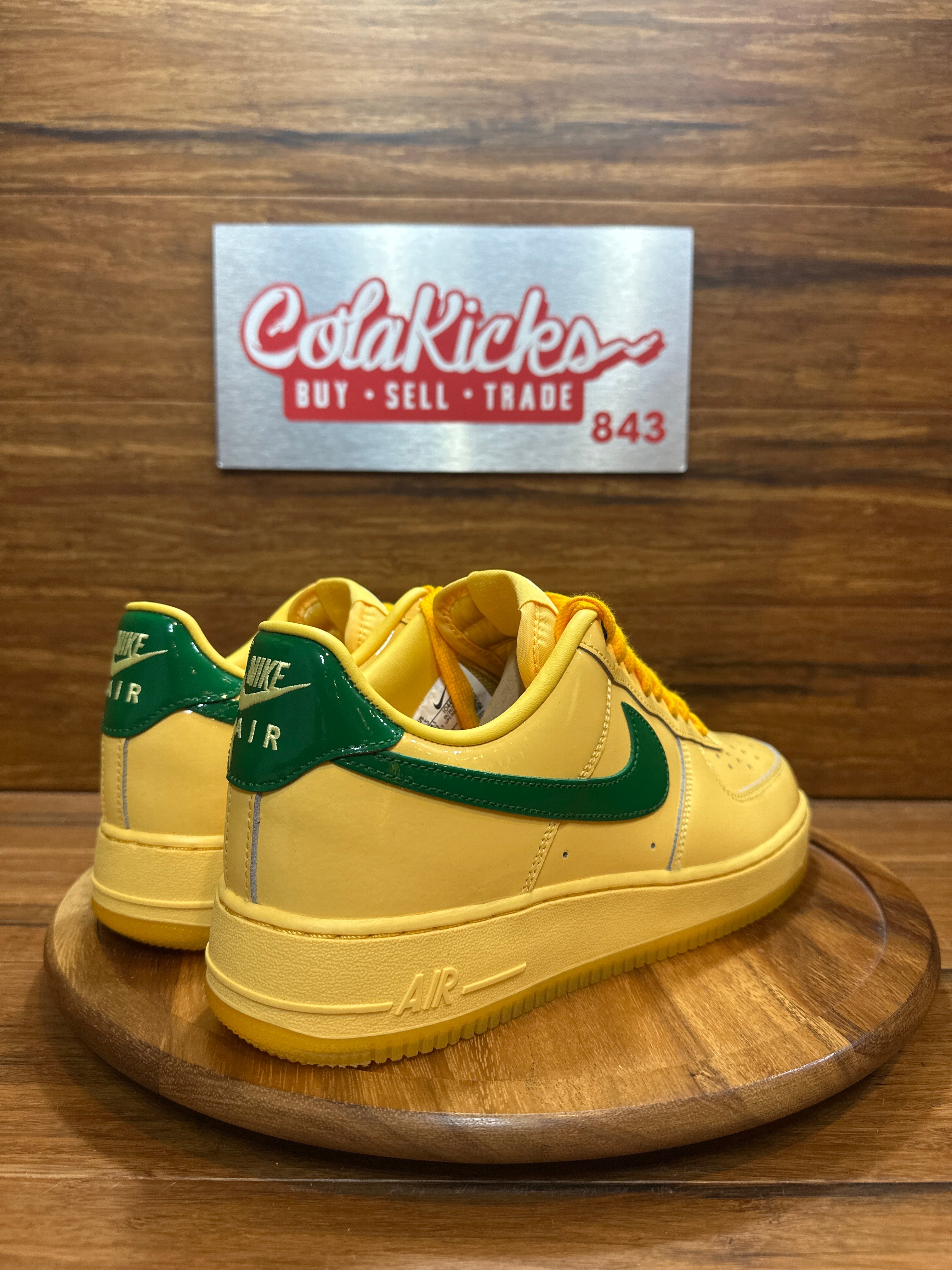 Nike Air Force 1 Low Patent Leather Topaz Gold Pine Green