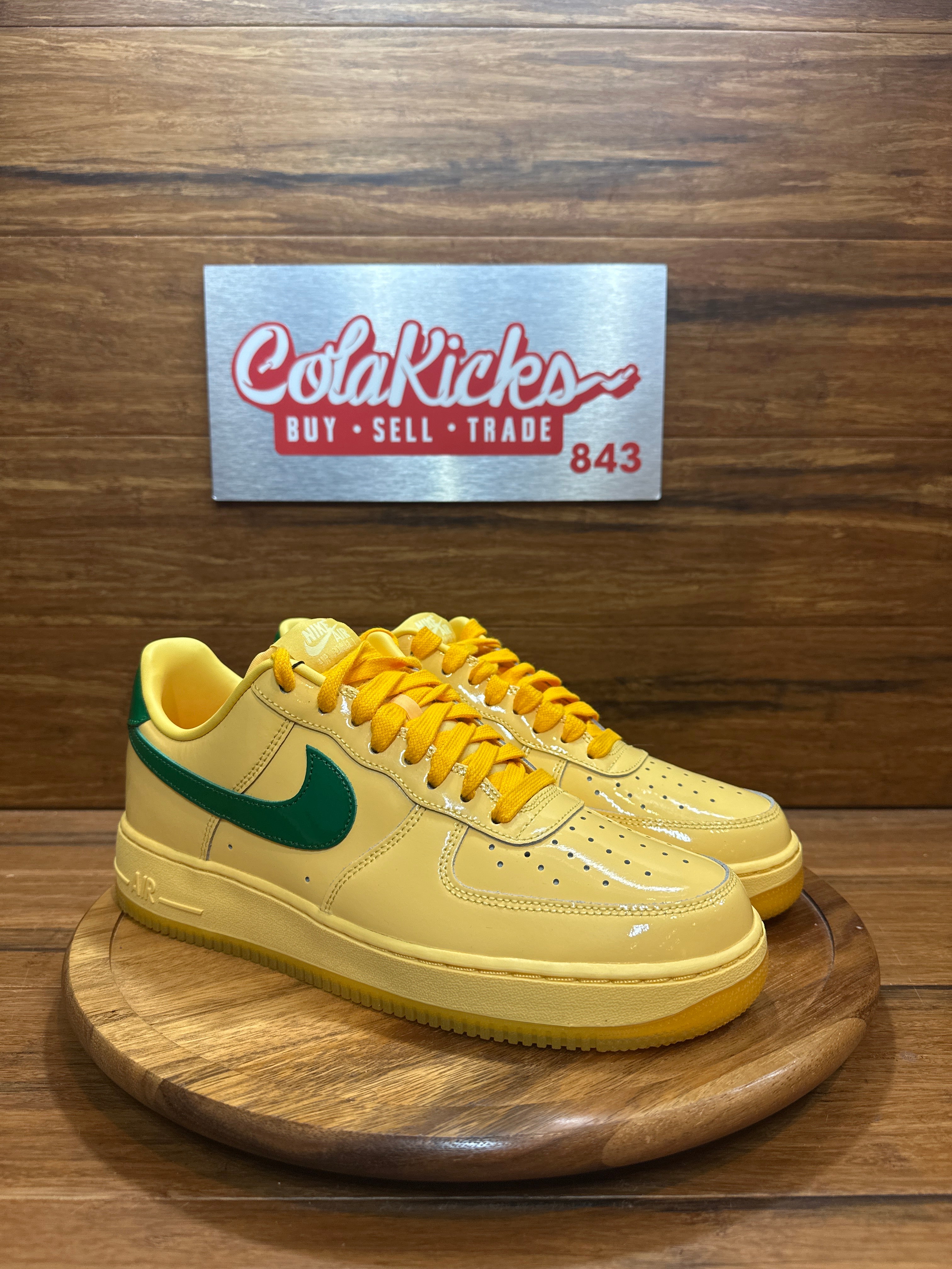 Nike Air Force 1 Low Patent Leather Topaz Gold Pine Green