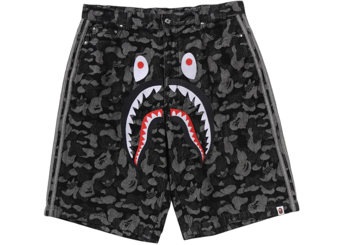 adidas x BAPE Camo Jacquard Shark Denim Jorts Black