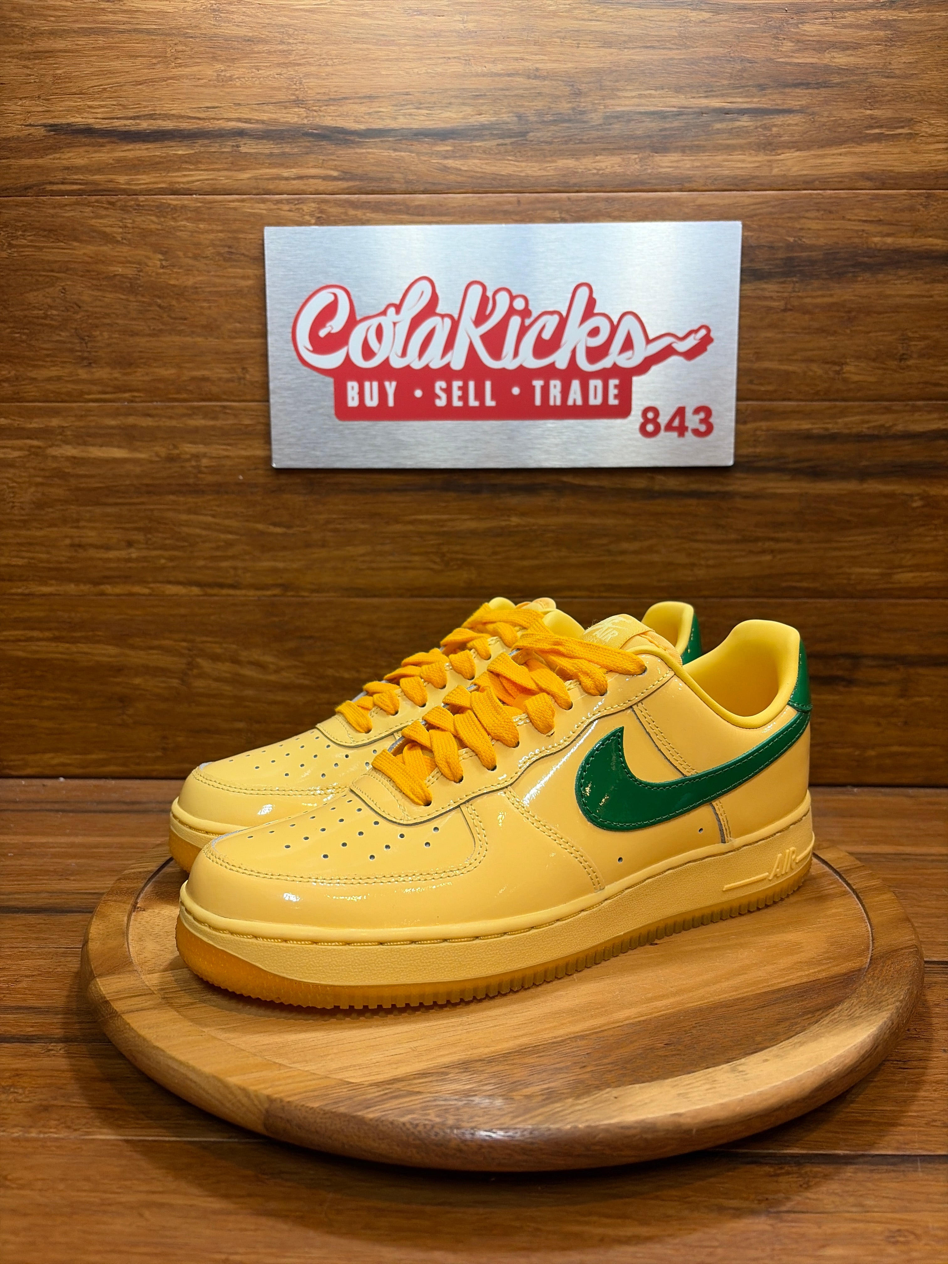 Nike Air Force 1 Low Patent Leather Topaz Gold Pine Green