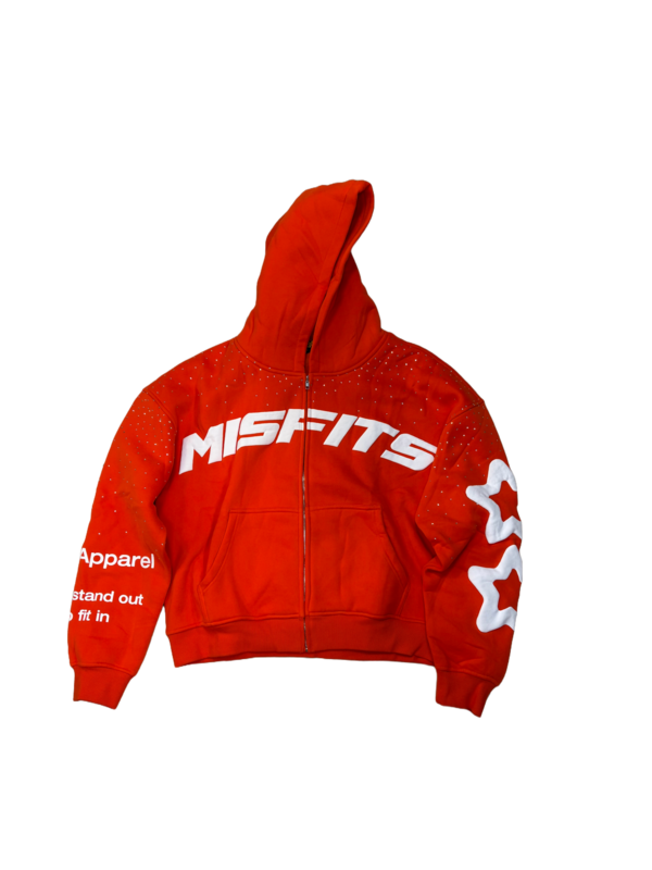 MISFITS RHINESTONE ZIP-UP HOODIE ORANGE