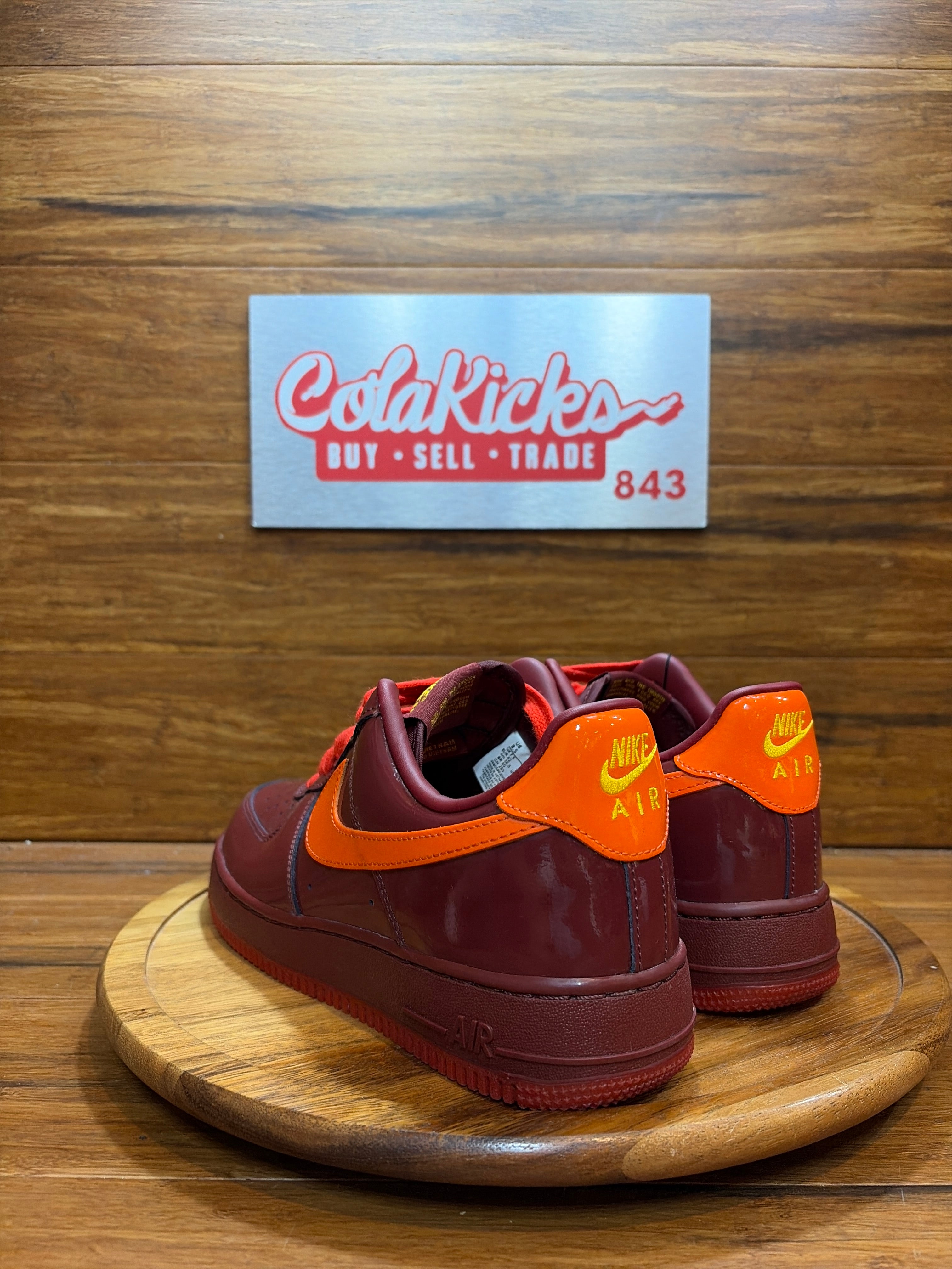 Nike Air Force 1 Low Patent Leather Dark Team Red Safety Orange