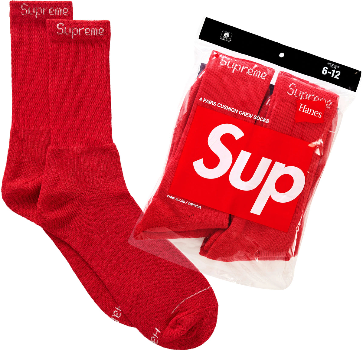 Supreme Hanes Socks (4 Pack) Red