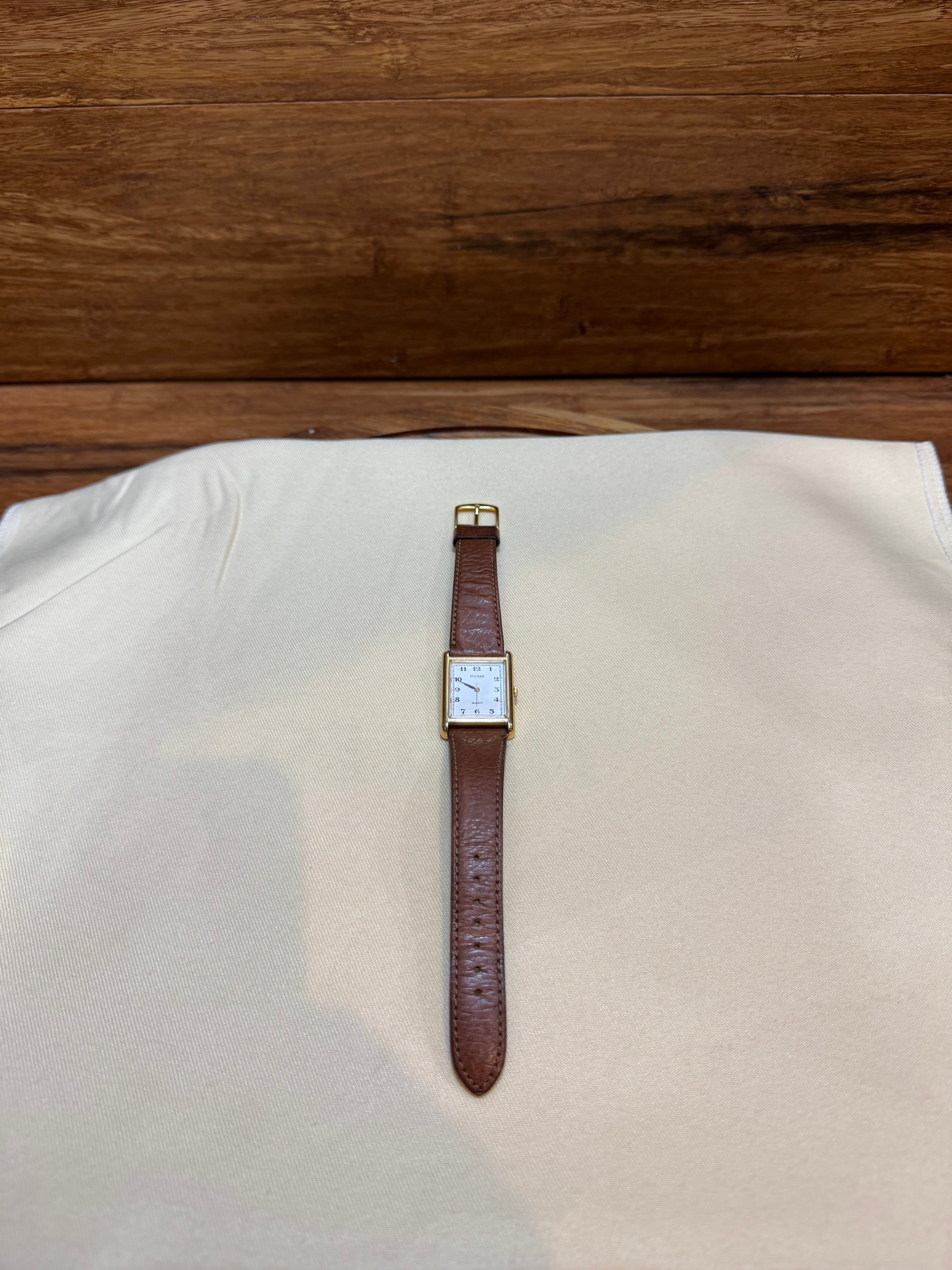 Pulsar Vintage Tank White Dial Brown Leather Strap