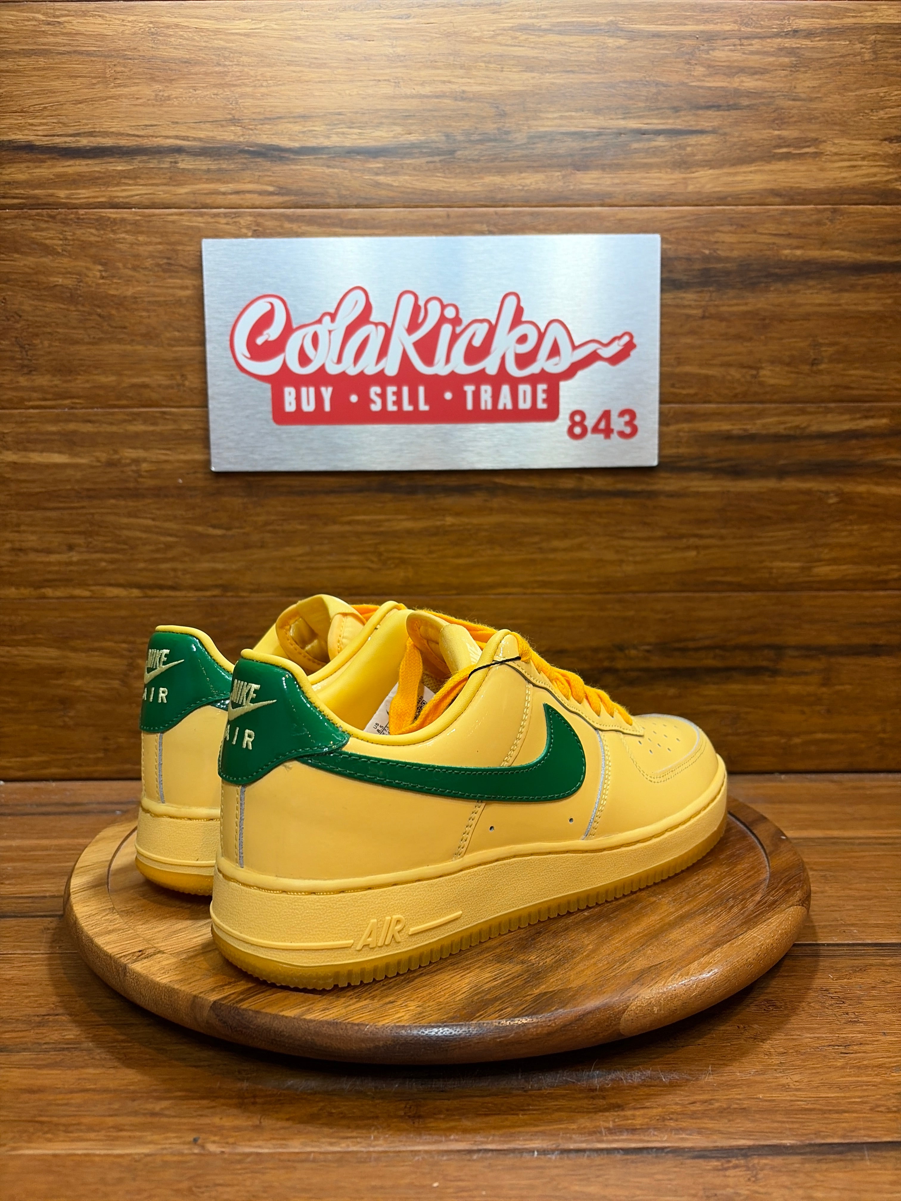 Nike Air Force 1 Low Patent Leather Topaz Gold Pine Green