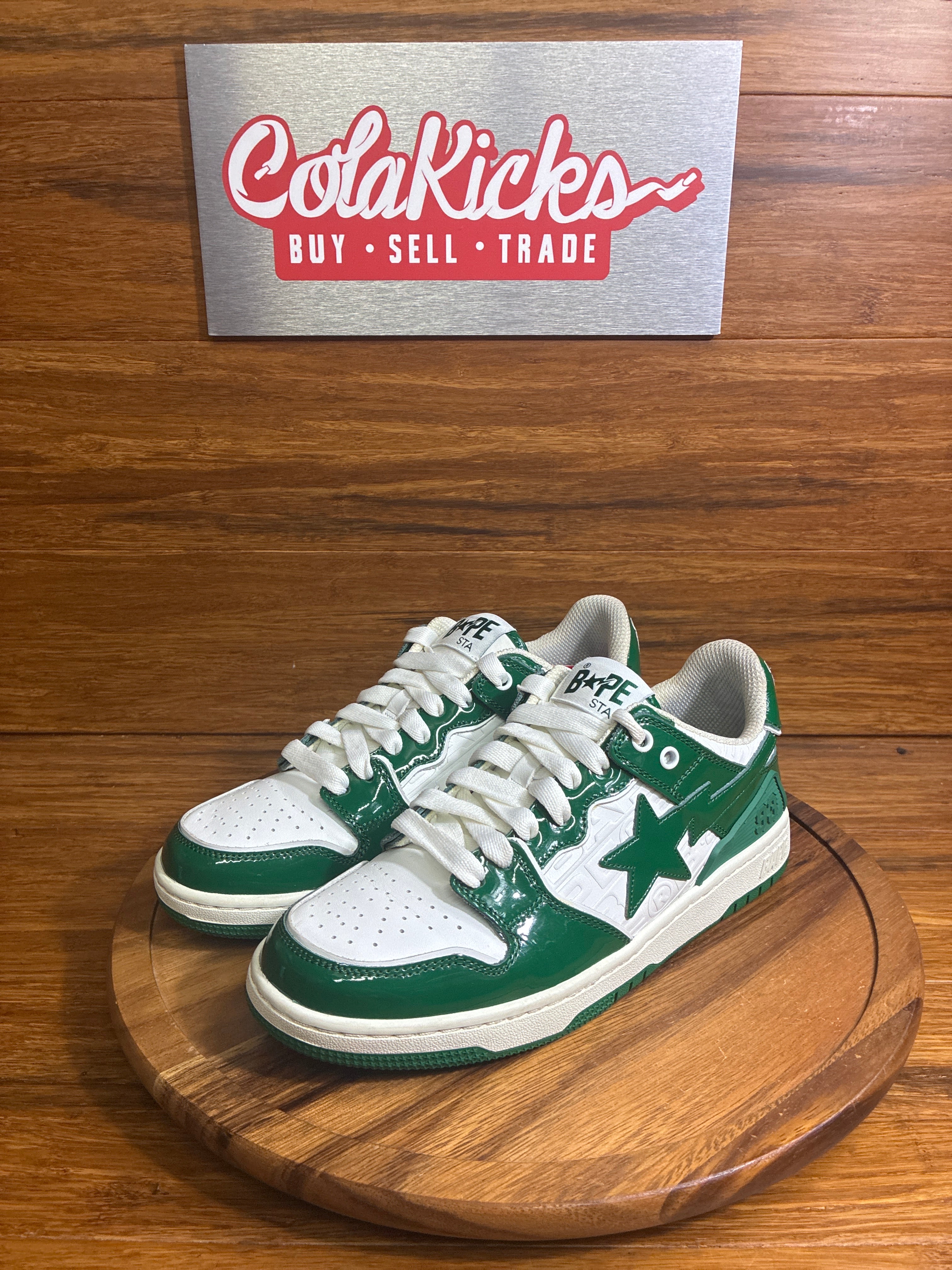 A Bathing Ape Bape SK8 Sta Green White Patent