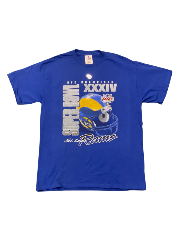 Rams Super Bowl XXXIV Metal Type Logo Tee Blue
