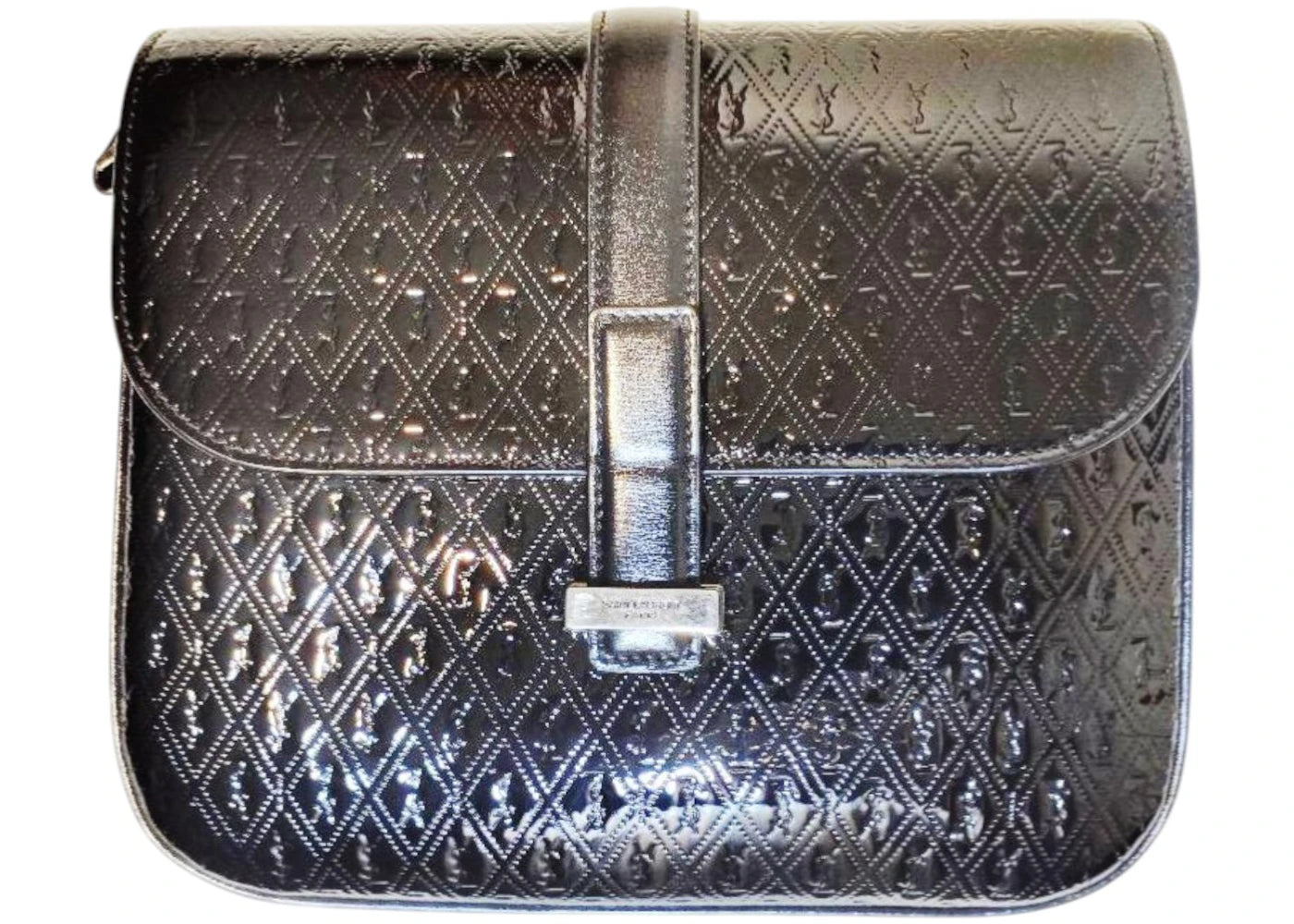 Saint Laurent Vernice Patent Leather Soft Monogram King Palm Bag Black