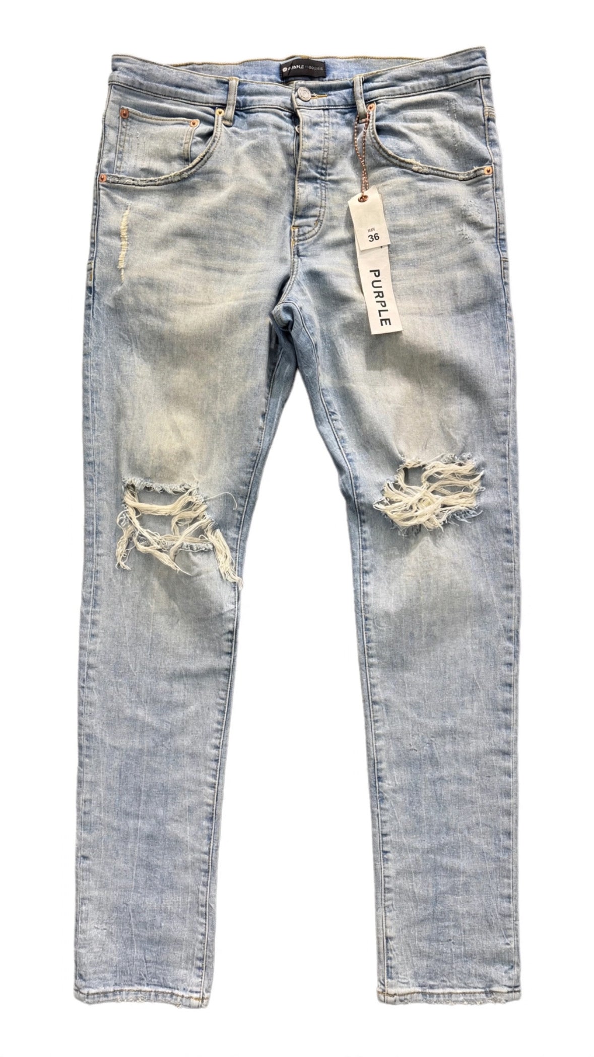 Purple Brand Light Washed Ripped Knee Jeans P002