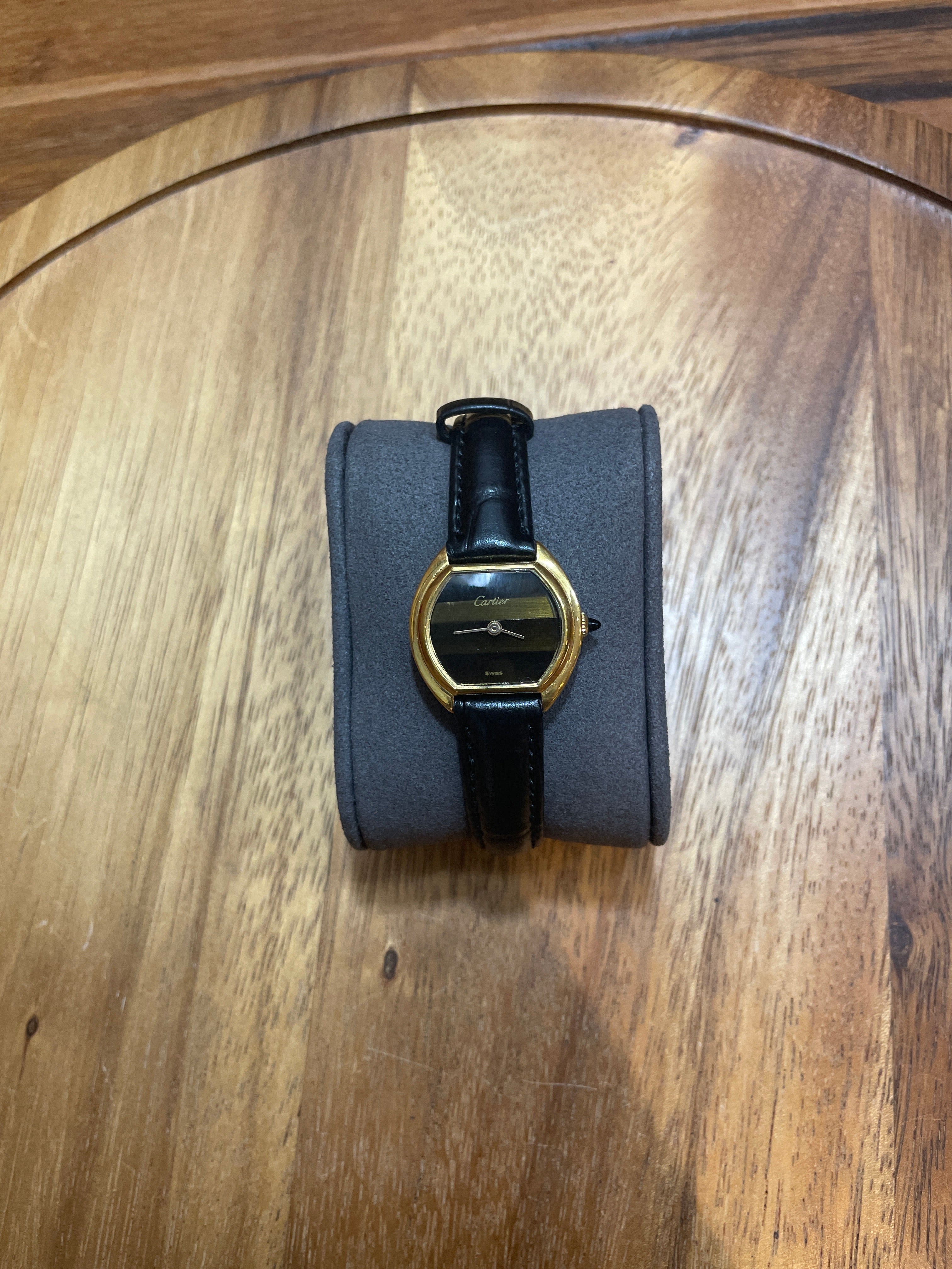 Cartier Ellipse 1975 Ladies 24mm Pre-Must 18k Gold Plated Tiger's Eye