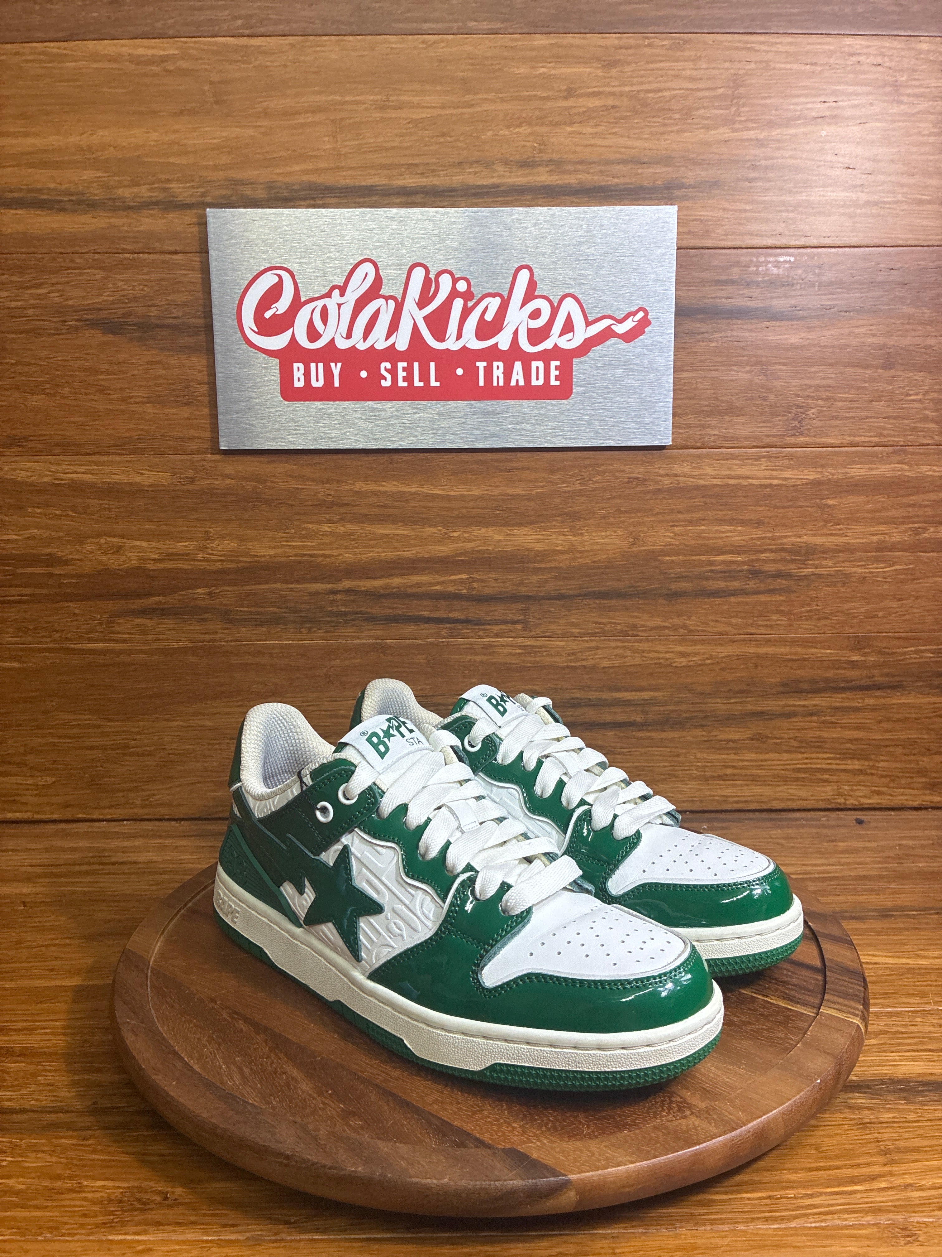 A Bathing Ape Bape SK8 Sta Green White Patent