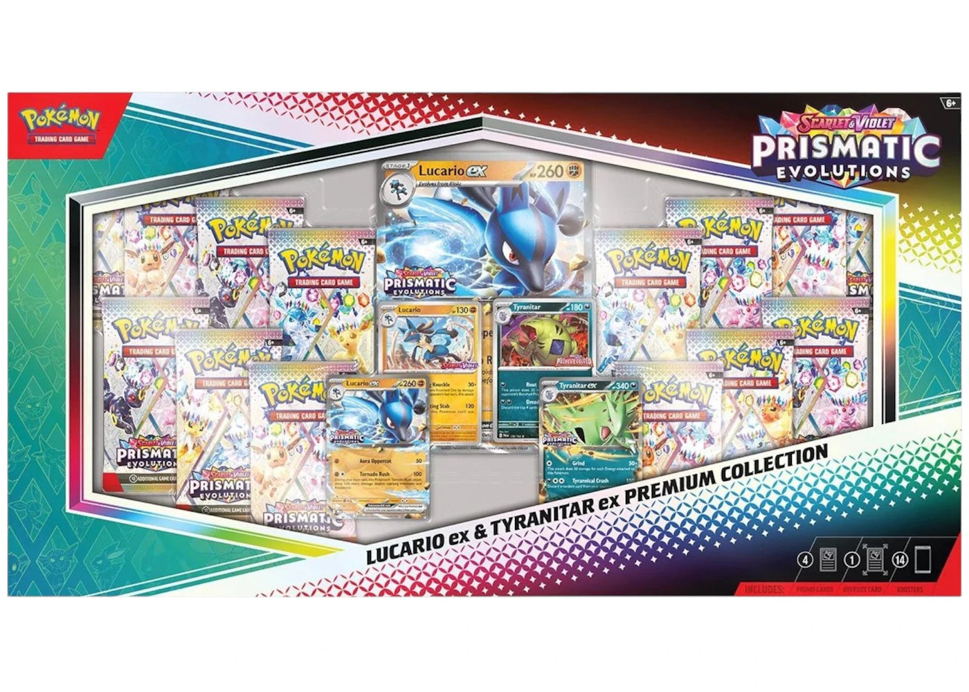 2025 Pokémon Scarlet & Violet Prismatic Evolutions Lucario ex & Tyranitar ex Premium Collection (Sam's Club Exclusive) Wax Set