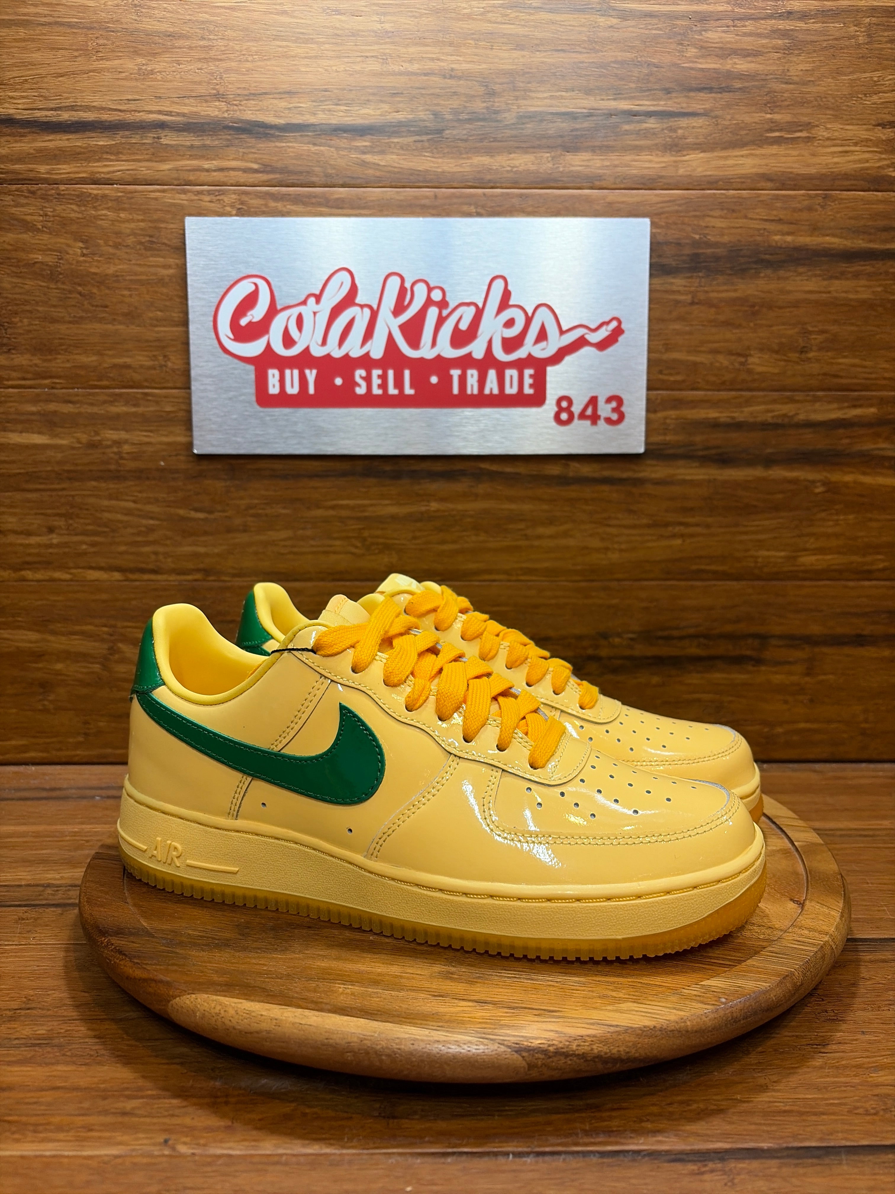 Nike Air Force 1 Low Patent Leather Topaz Gold Pine Green