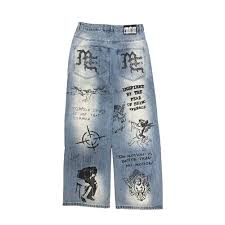 mixed emotion blue canvas denim pants