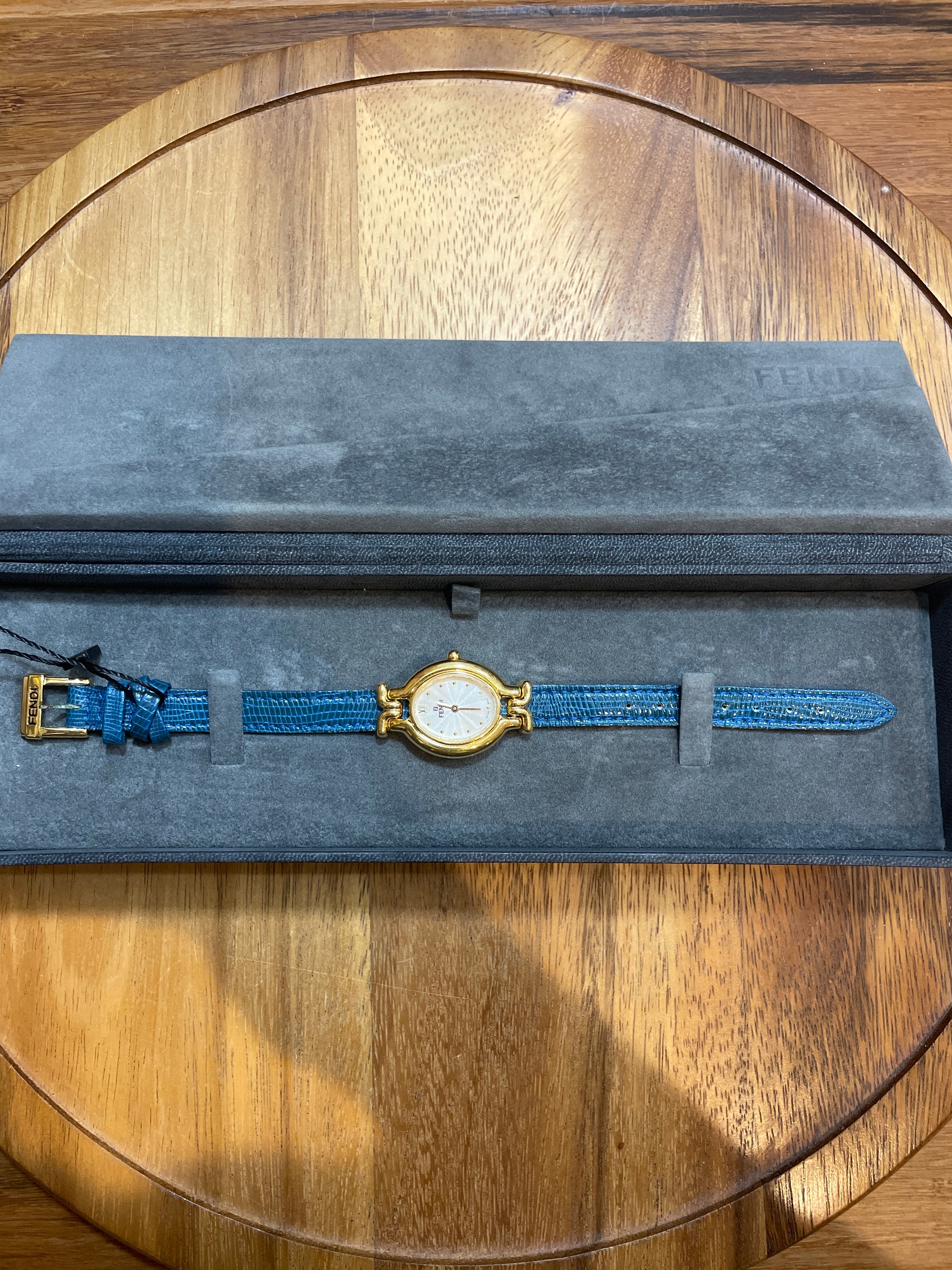 Fendi Gold Watch Plated Blue Leather Strap