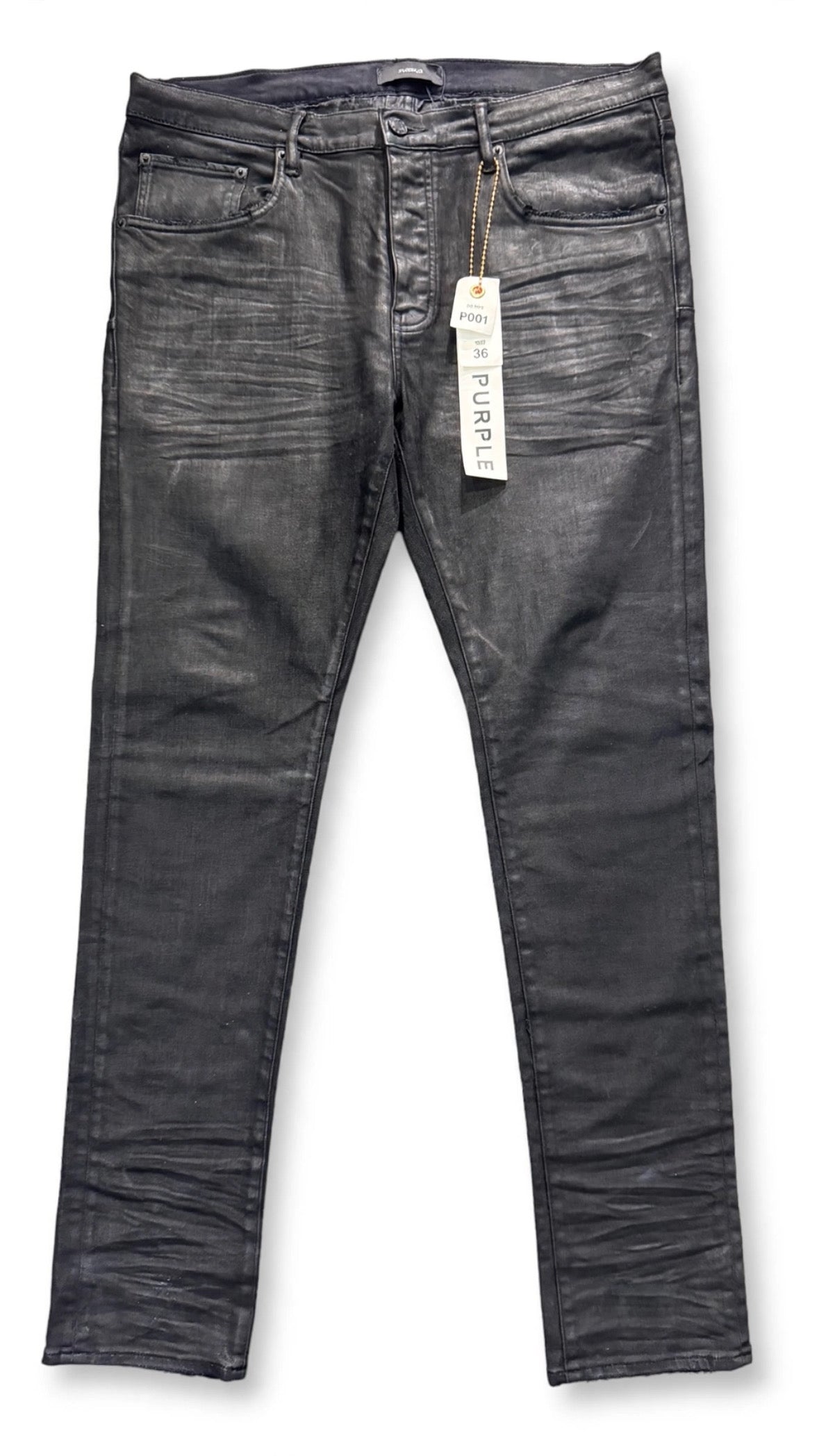 PURPLE Brand Black Waxed Jeans P001