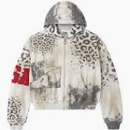 Vale Forever Cheetah Zip Up Hoodie Grey