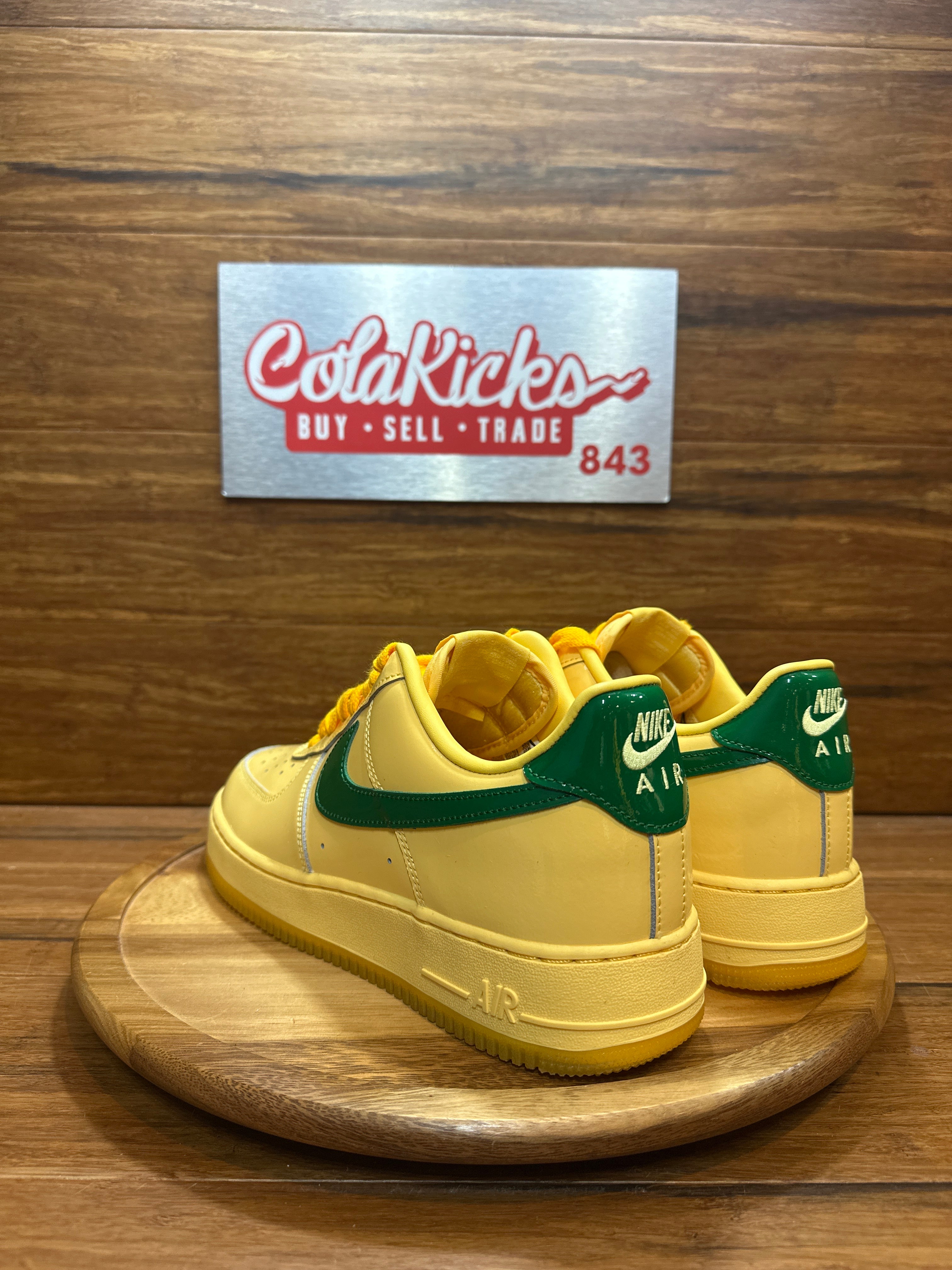 Nike Air Force 1 Low Patent Leather Topaz Gold Pine Green
