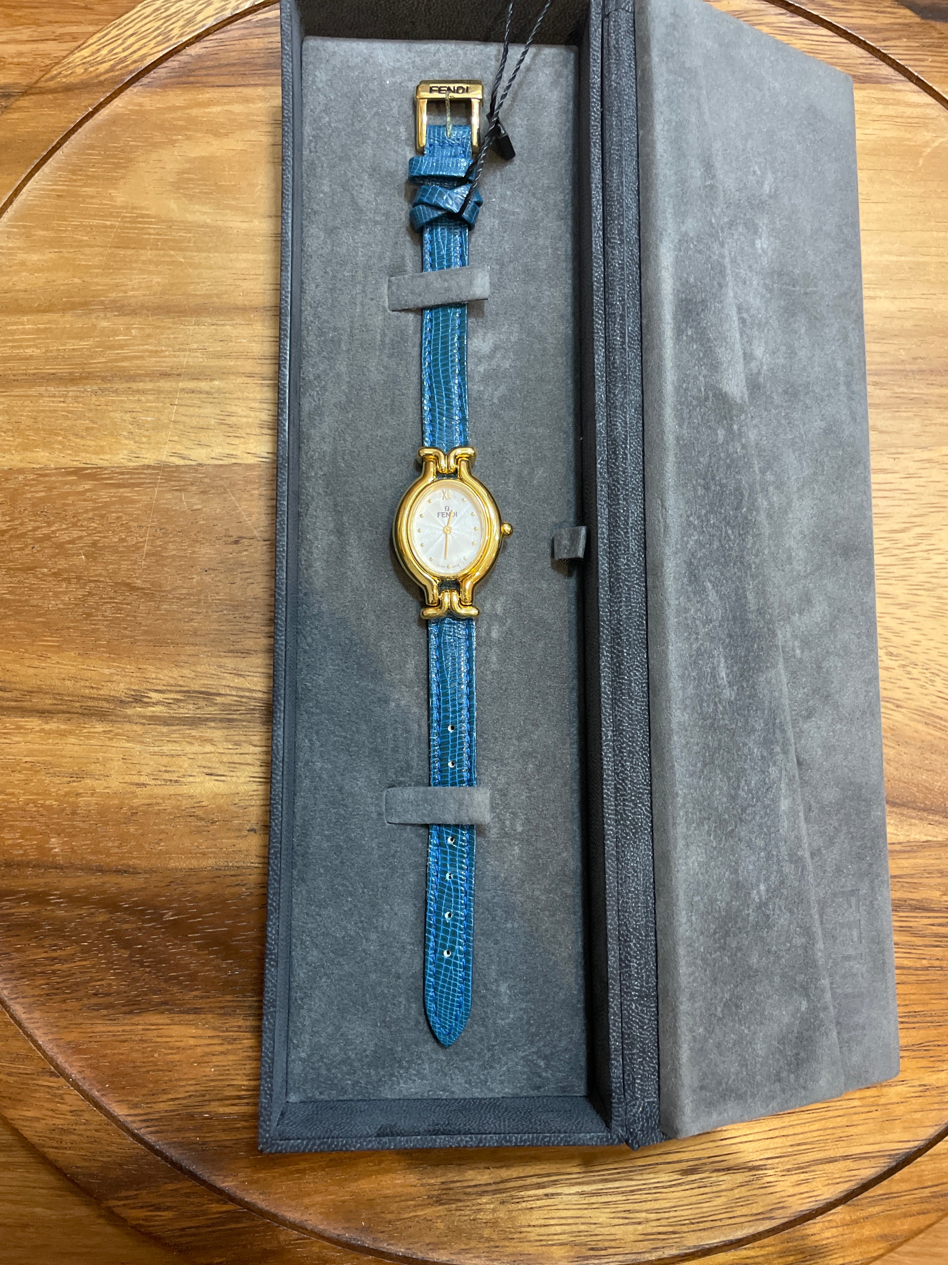 Fendi Gold Watch Plated Blue Leather Strap