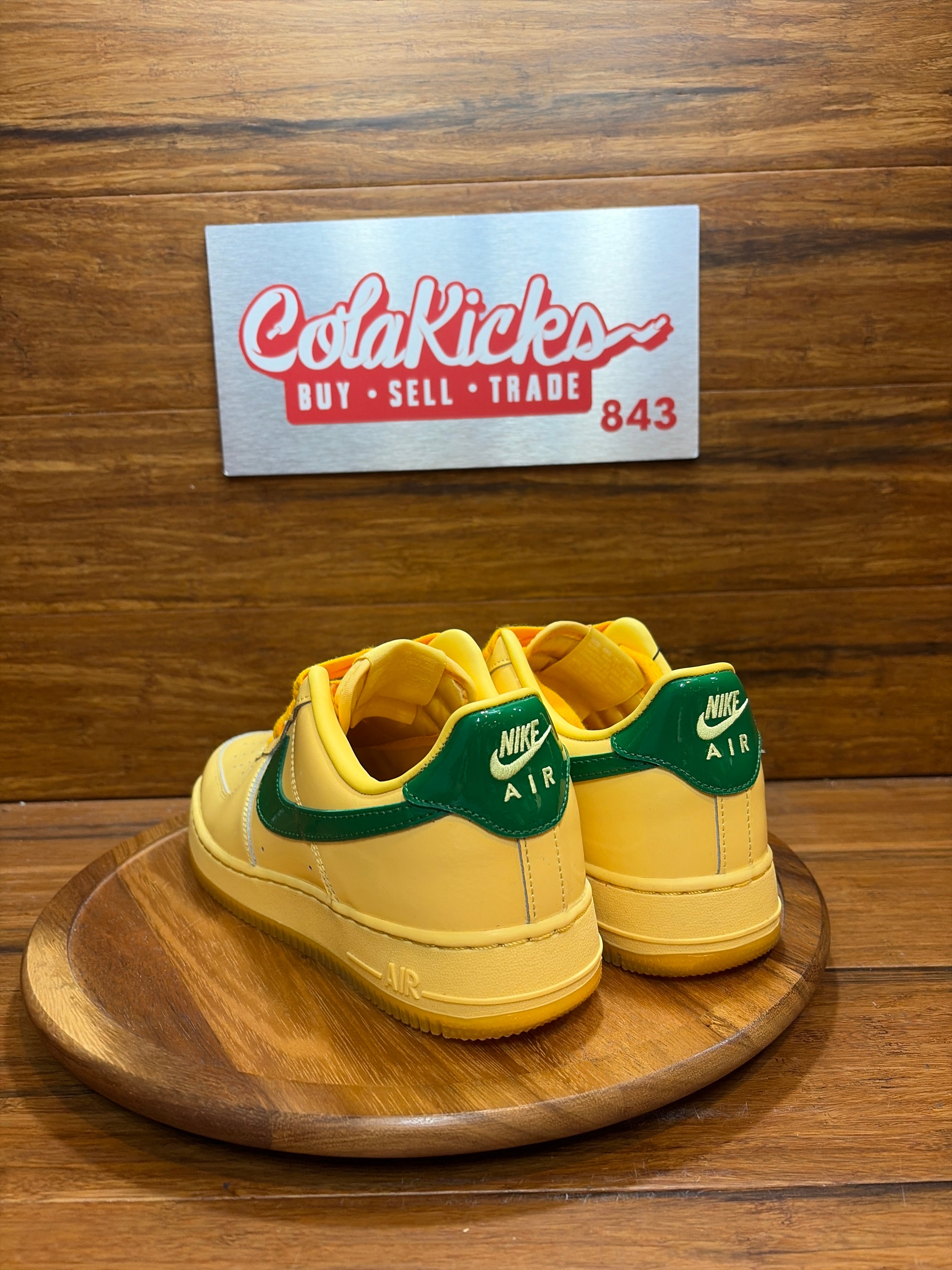 Nike Air Force 1 Low Patent Leather Topaz Gold Pine Green