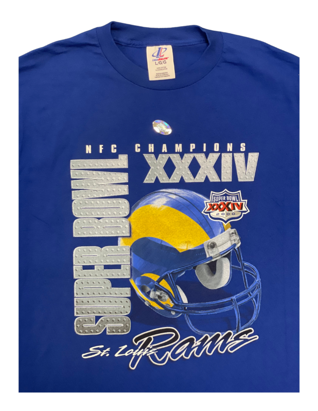 Rams Super Bowl XXXIV Metal Type Logo Tee Blue
