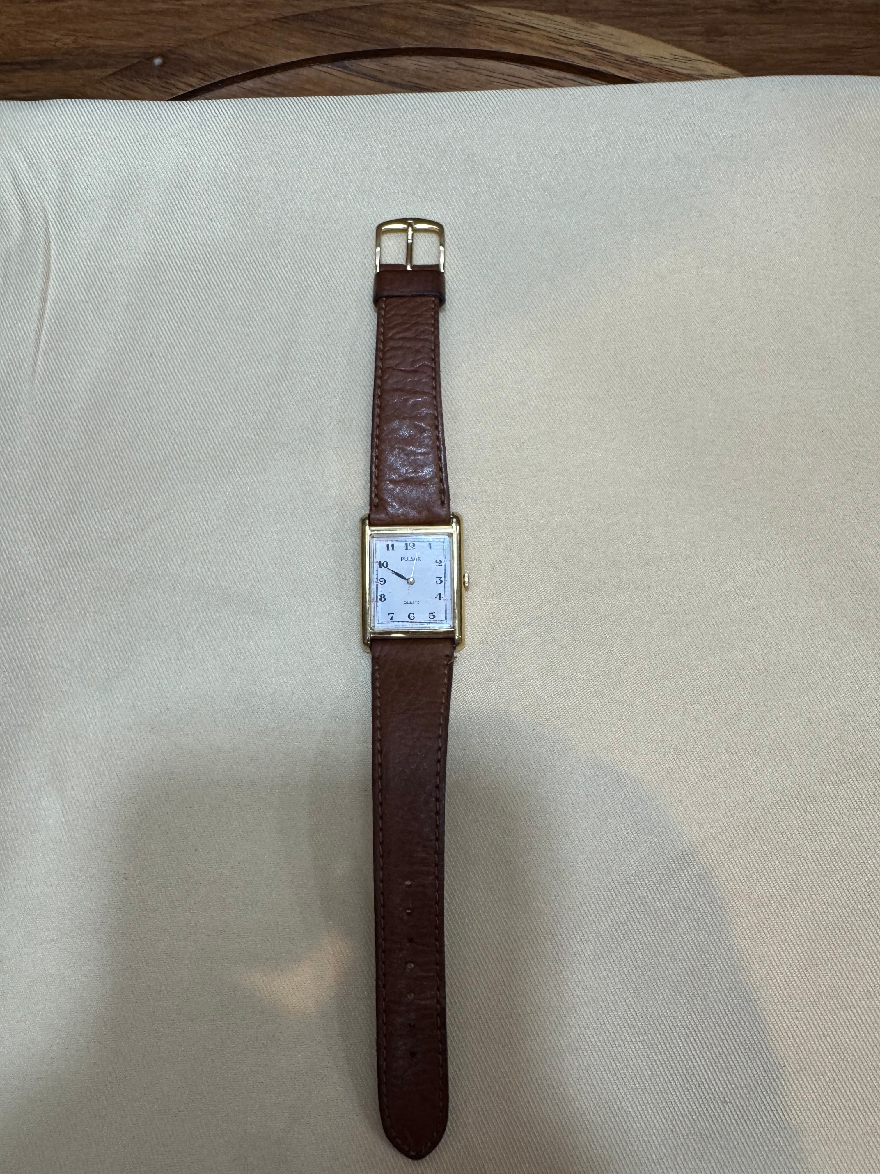 Pulsar Vintage Tank White Dial Brown Leather Strap