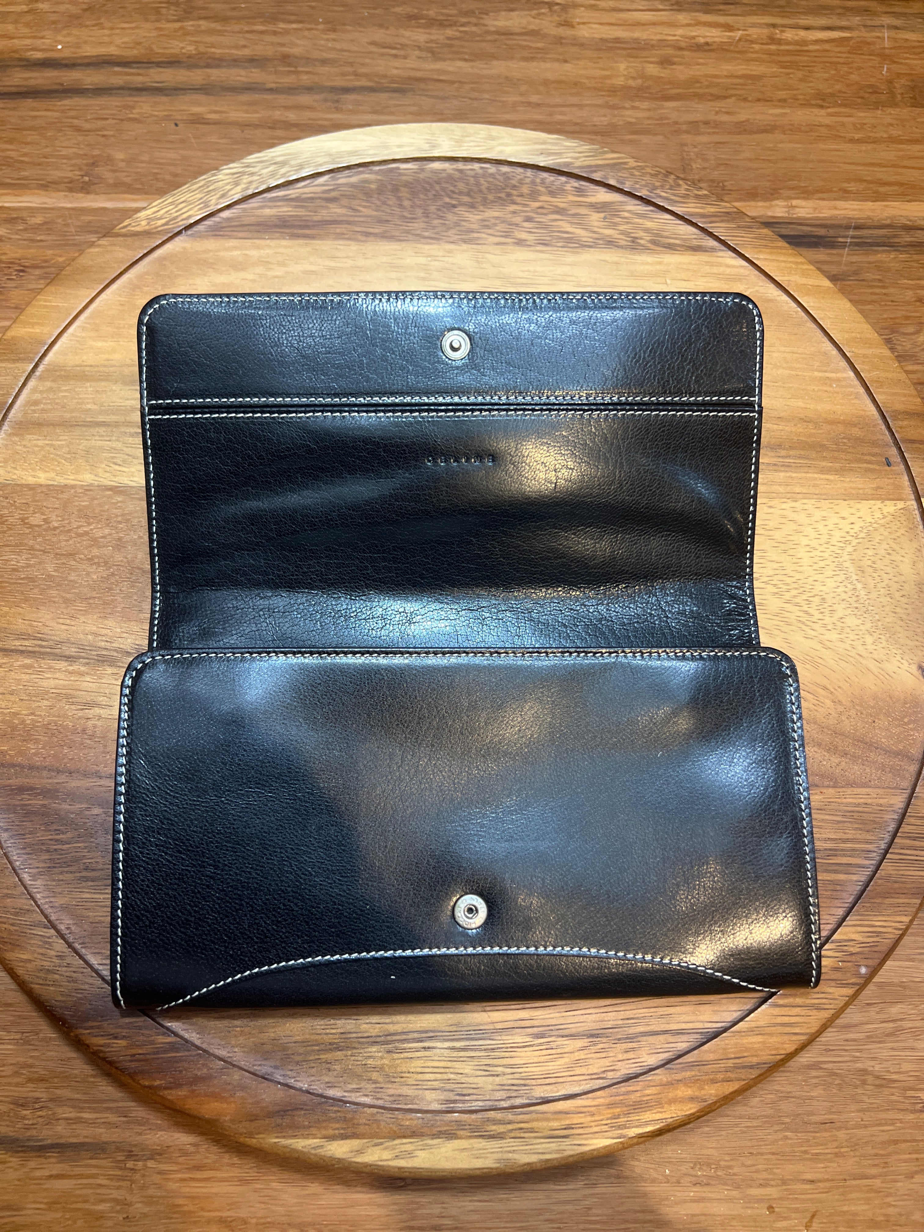 Celine Black Leather Long Snap Wallet