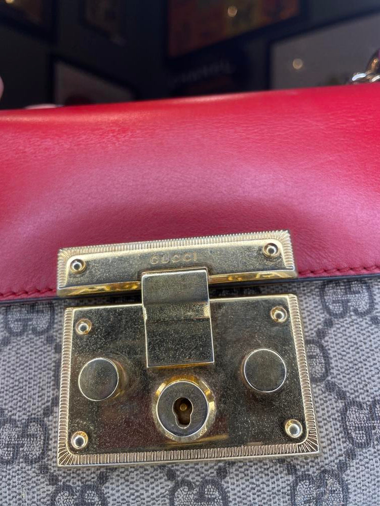 Gucci Handbag Red Beige Padlock